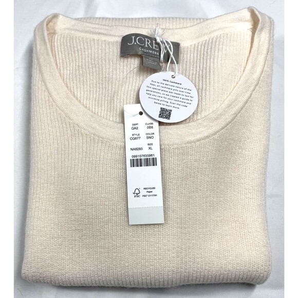 J Crew Sweater Ribbed Featherweight Cashmere Womens XL Ivory Short Sleeve NWT - Picture 1 of 9